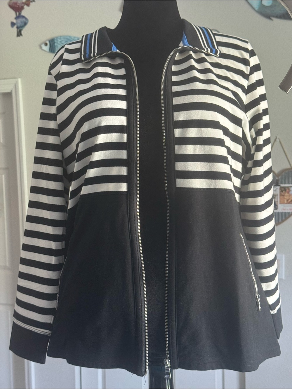 Striped Black & White Zip-Front Jacket